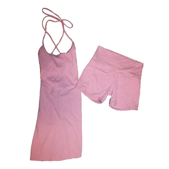 Tennis Dress W/ Shorts Golf Athletic Lace-Up Back 2 Pc.Set Light Pink Size S NEW - Picture 1 of 2